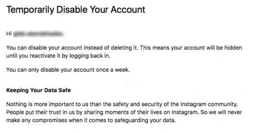 Disabilita l'account Instagram