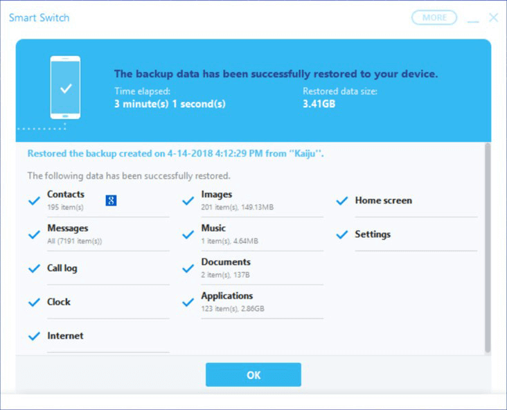 Ripristina i contatti di Samsung Galaxy dal backup locale - Smart Switch