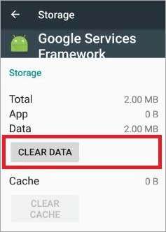 Cancella la cache di Google Service Framework