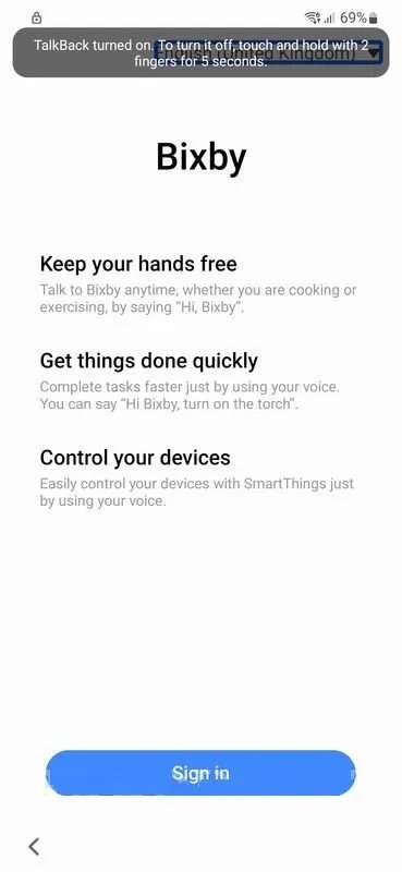 Disattiva il talkback utilizzando il comando vocale Bixby
