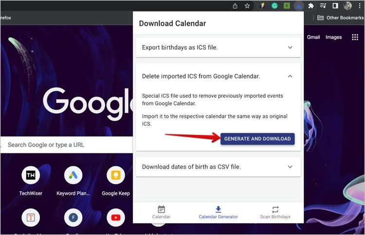 Passaggio 3 - Elimina e aggiorna i compleanni di Facebook in Google Calendar