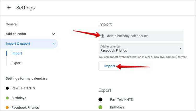 Passaggio 4 - Elimina e aggiorna i compleanni di Facebook in Google Calendar