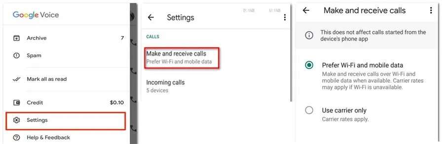 Preferisci Wi-Fi e dati mobili per risolvere il problema delle chiamate in uscita di Google Voice