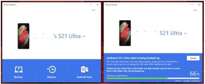 Backup Samsung Galaxy S23 Plus tramite Smart Switch sul computer