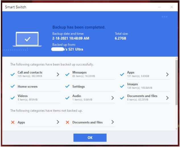 Eseguire il backup dei dati Samsung Galaxy S23 Ultra tramite Smart Switch sul computer