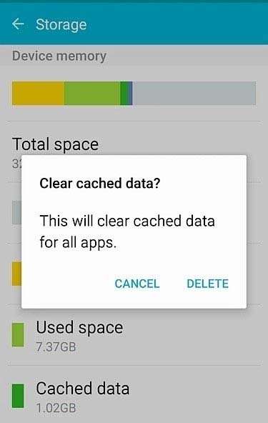 Cancella cache del telefono Android