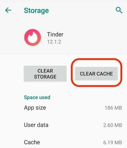 Cancella cache e archiviazione di Tinder