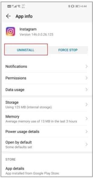Disinstalla Instagram app su Android