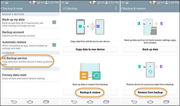 Ripristina i dati dal backup