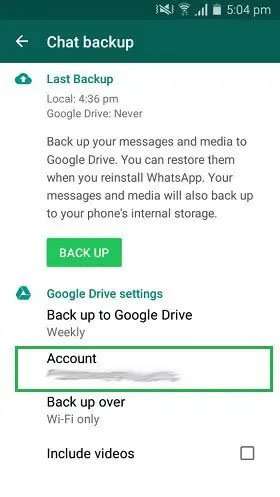 Controlla l'account Google collegato in WhatsApp