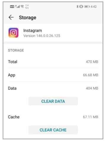 Cancella cache e cancella i dati app Instagram