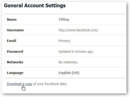 scarica la copia dei dati di facebook