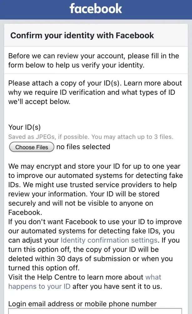 Invia Conferma la tua identità con Facebook