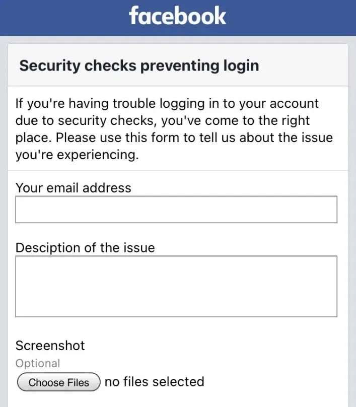 Invia controlli di sicurezza che impediscono il modulo di accesso a Facebook