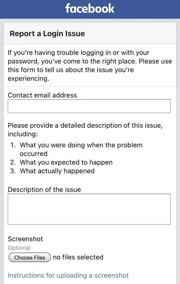 Segnala un problema di accesso a Facebook